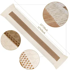 Bohemian Style Macrame Table Runner, 72x12 in Natural Burlap-Linen-Cotton Blend with Tassel, for Dinner Table, Wedding Decorations