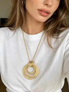 1pc Bohemian Matte Gold Multi-Circles Pendant Necklace, Fashionable Jewelry for Daily Wear, Boho Style Necklace, Trendy Jewelry