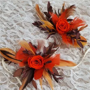 Preserved Rose Corsage, Hair Comb,  Boho Dried Flower Corsage, Orange Rose, Wrist Corsage, Wedding Prom Wristlet