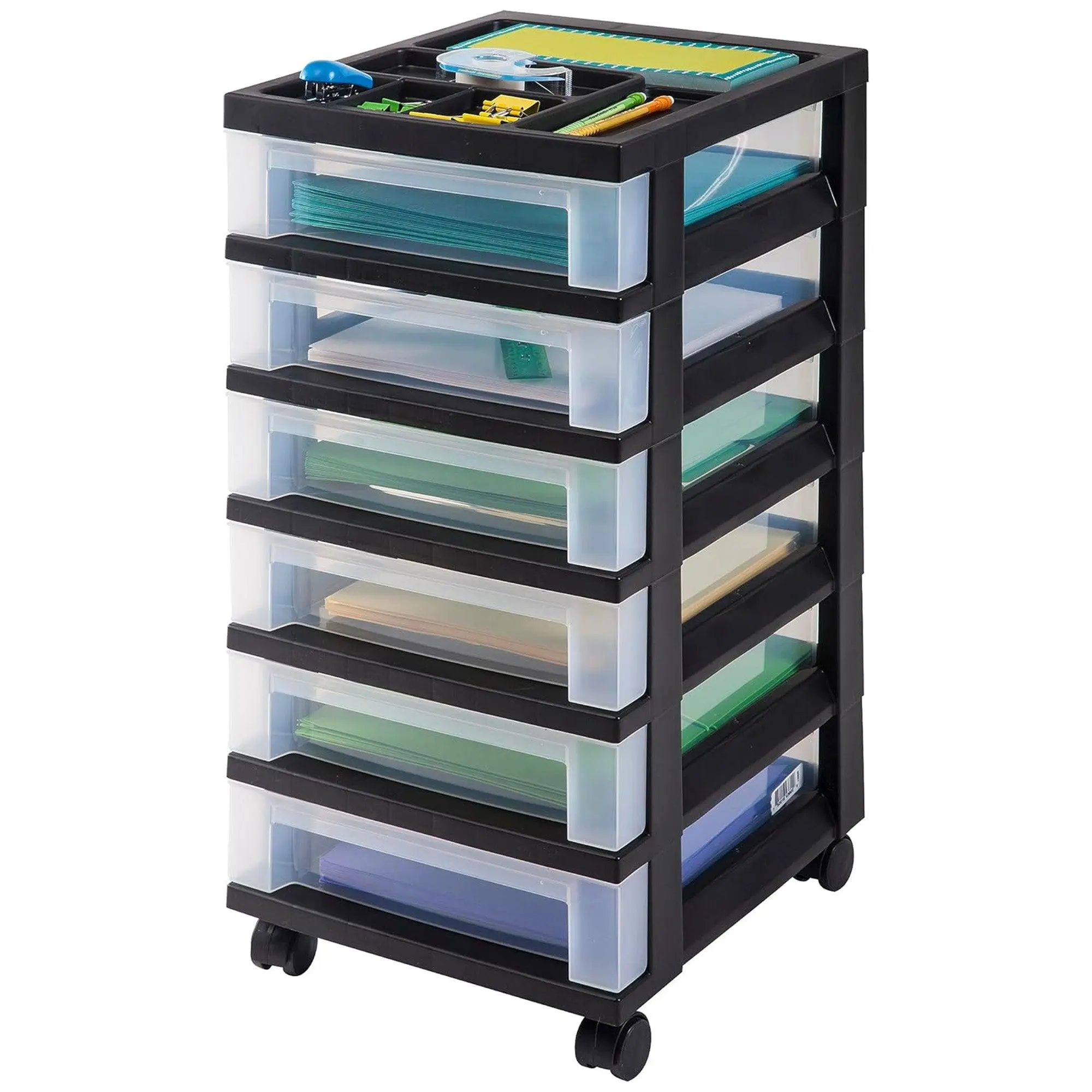 IRIS USA 6-Drawer Plastic Storage Cart with Wheels for Craft and Office, Black