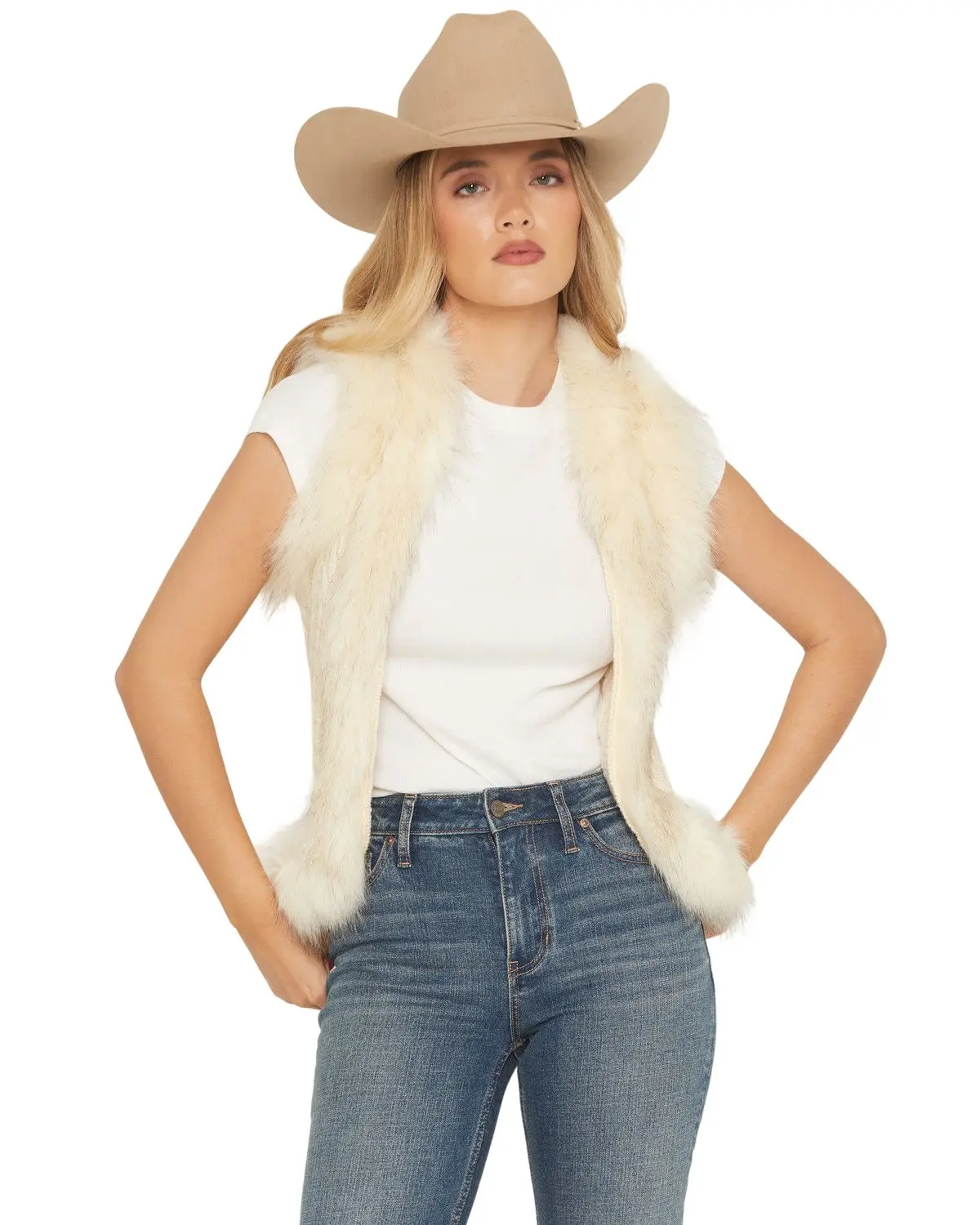 Shyanne Women's Women'S Fur Trim Knit Vest - Swfa21v17-Ofwht