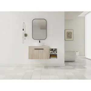 42 " Modern Design Float Bathroom Vanity With Ceramic Art Sink, White Flat Stone Slab and Small Storage Shelves,  Soft Closed Door,KD-Package (TOP-BAB400MOWH)