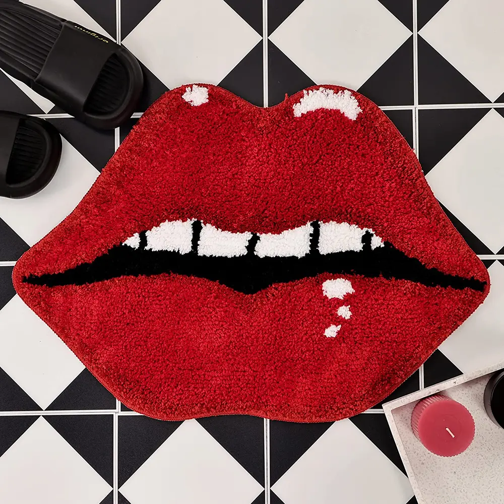 Cute Red Lip-Shaped Bathroom Rug - Soft, Water Absorbent, Non-Slip Plush Bath Mat for Bathtub, Modern Bath Mat Decor, Bath Mats For Bathroom Non Slip, Nonslip Bathroom Rugs