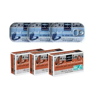 Cole’s Seafood Patagonian Smoked Mussels Variety Pack 6-Can with Lemon, Garlic & Extra Virgin Olive Oil for Gourmet Snacking Seafood Snack Bold Smoky Flavor, Protein-Rich & Ready-to-Eat