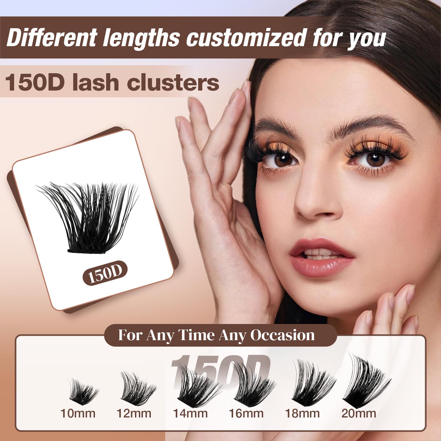 Ailaishi 150D Lash Clusters Kit, 156PCS DlY Eyelash Extensions, 10-20mm Dense Volume Lashes with Bond &Seal、 Remover 、Tweezers for Self Use