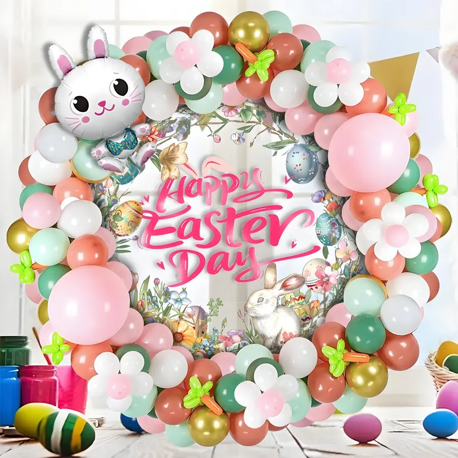Easter Theme Balloon Chain Set, Balloon Arch, Rabbit DIY Carrot Balloons, Macaron Color Balloons, Perfect for Easter Party Decorations