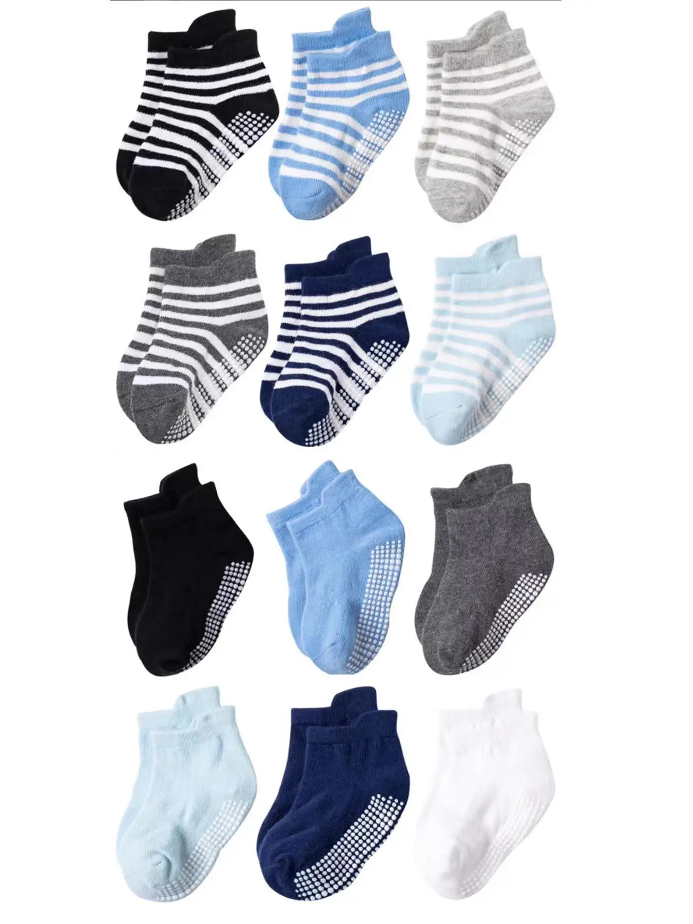 Boy's 12 Pairs Striped Print Non-Slip Crew Socks, Soft Breathable Comfortable Socks for Boys, Casual Kids Socks for All Seasons