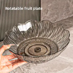 Luxury Rotatable Fruit Plate Lace Edge Plastic Snack Tray Thousand River Texture Simple Home Coffee Table Serving Dish