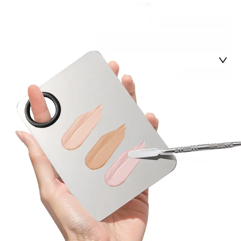 Professional Stainless Steel Makeup Palette Cosmetic Palette with Spatula Tool For Nail Art Eye Shadow Eyelash Makeup Professional Pigment Blending(mixing bar+palette)