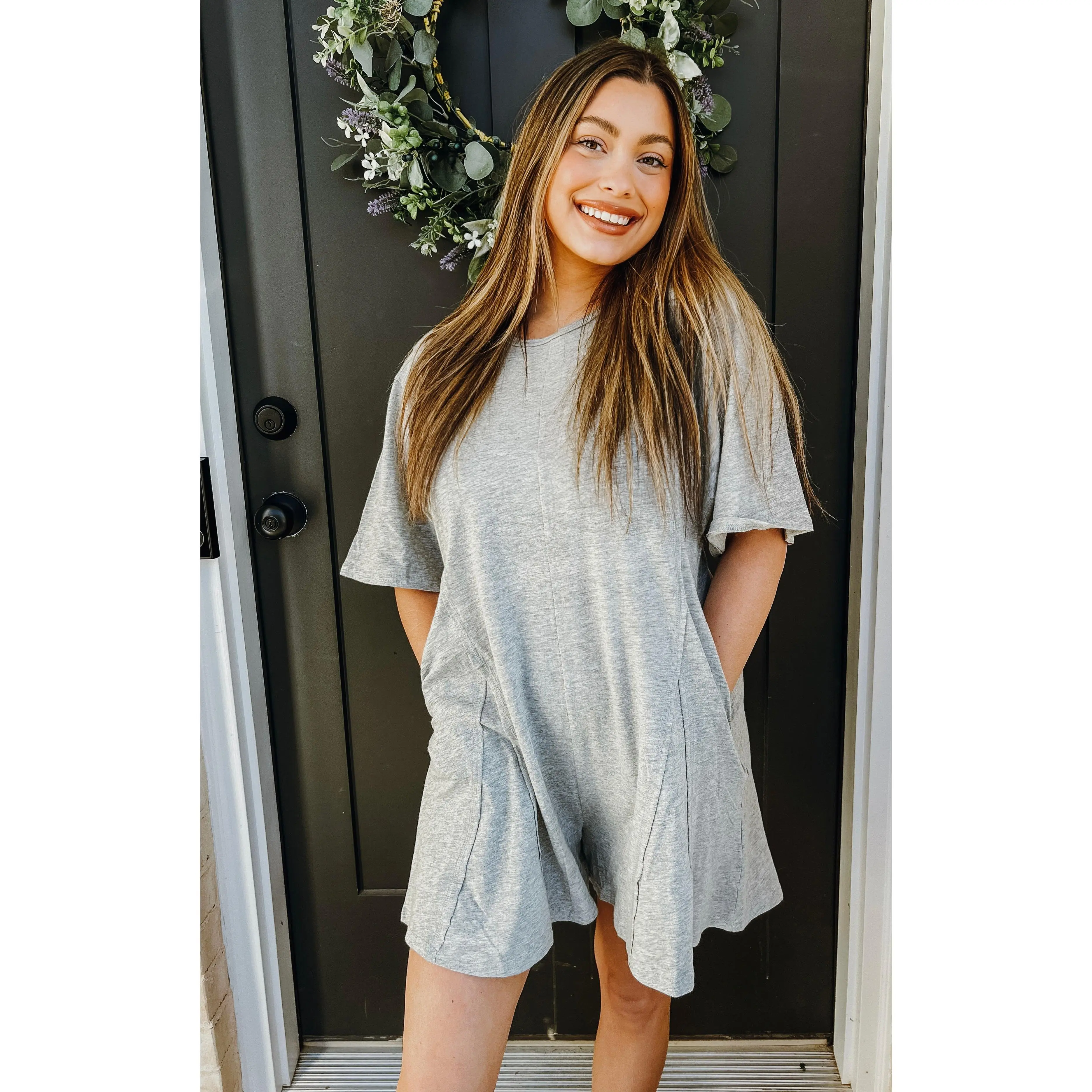 Charm Oversized Romper in Heather Grey