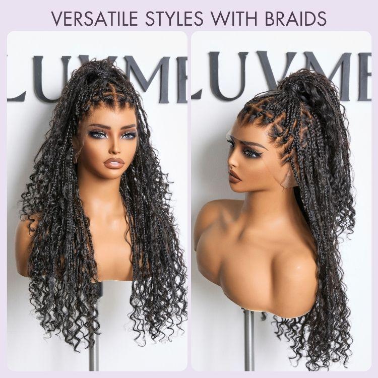 Luvme Braided Wig Knotless 26'' Braids Wig Boho Briaded Wigs Box Braid Human Hair Curls Flexi-Fit Invisi Drawstring Cap HD Full Lace Super Natural Scalp