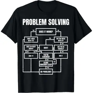 100% Cotton Men's Oversize Lightweight Shortsleeve Round Neck Streetwear T-Shirt - Menswear Top, Double Print, Problem-Solving Flow Chart Graphic, Geek Gift, Demon Slayer Merch, Casual Wear