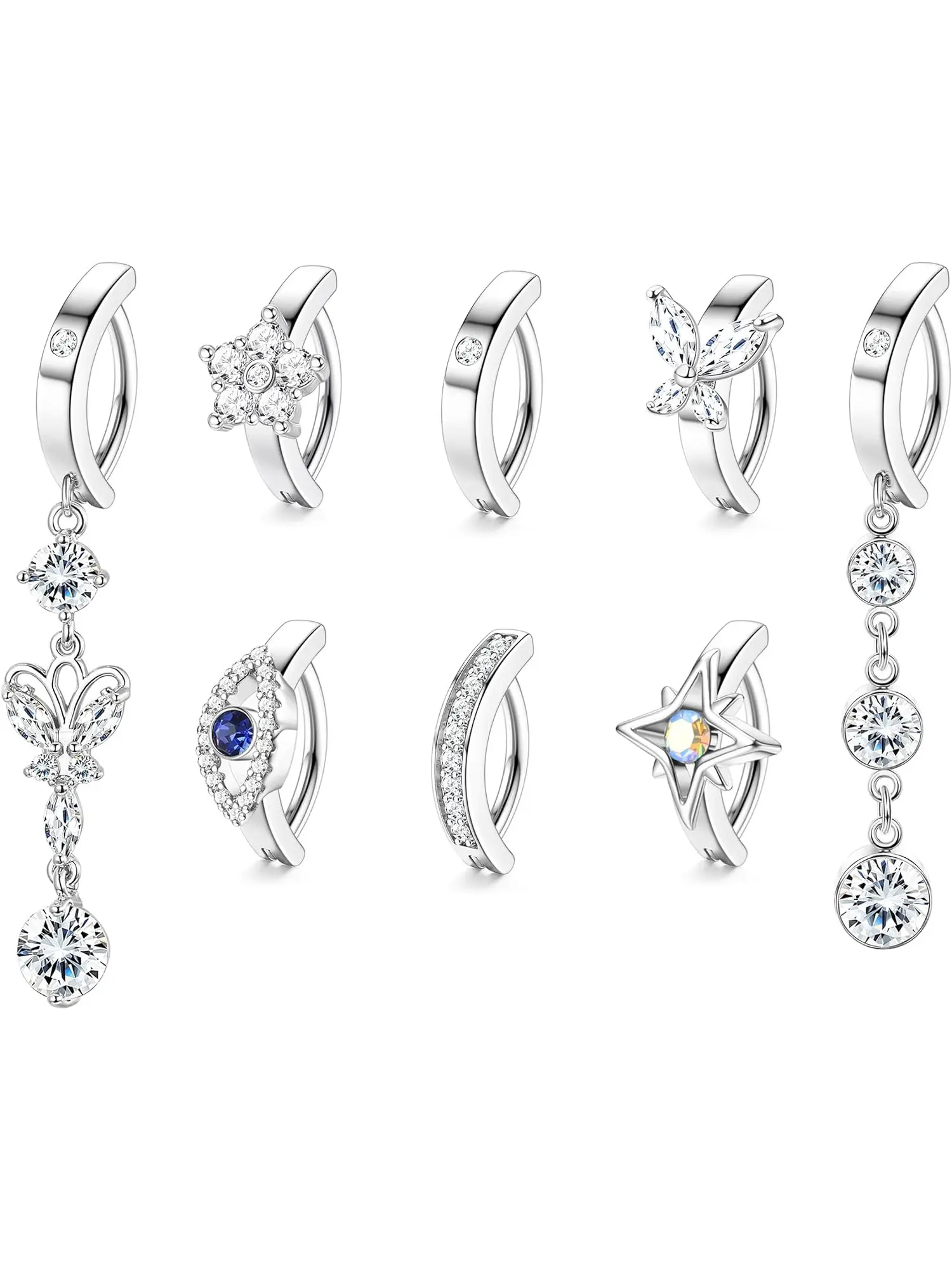 8 Pcs 14G Navel Piercing Surgical Steel Clicker Hypoallergenic Piercing Navel Ring Flower Butterfly Piercing Navel Piercing Body Pendant for Women Summer Beach, Surgical Steel, Wearable Jewelry