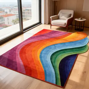 Rainbow Wave Texture Asymmetrical Rug, Trendy Geometric Decorative Mat, Nordic Style Home Living Room Bedroom Entrance Non-Slip Artistic Carpet