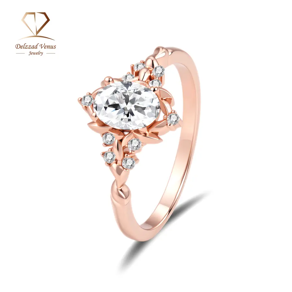 Delzzad 1ct Love Blossom Ring‌ Nature-Inspired Engagement Ring, Oval Cut Synthetic Moissanite Ring Jewelry S925 Band, Women's Promise Ring for Engagement, Birthday Gifts