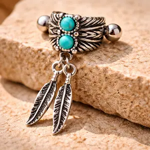 Stainless Steel Turquoise & Feather Cartilage Cuff Earring