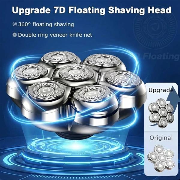 FLITOK Electric Head & Face Shaver for Bald Men 6-in-1 Waterproof IPX7 7D Magnetic Razor Type-C Fast Charge LCD Screen Nose Trimmer & Face Brush Kit Travel Ready