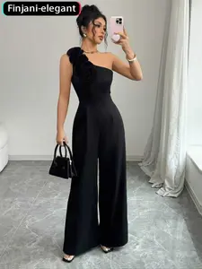 Sexy Asymmetrical Rose Decoration Jumpsuit, Sleeveless High Waist Wide Leg Long Leggings, Slimming Versatile, Perfect for Office & Parties
