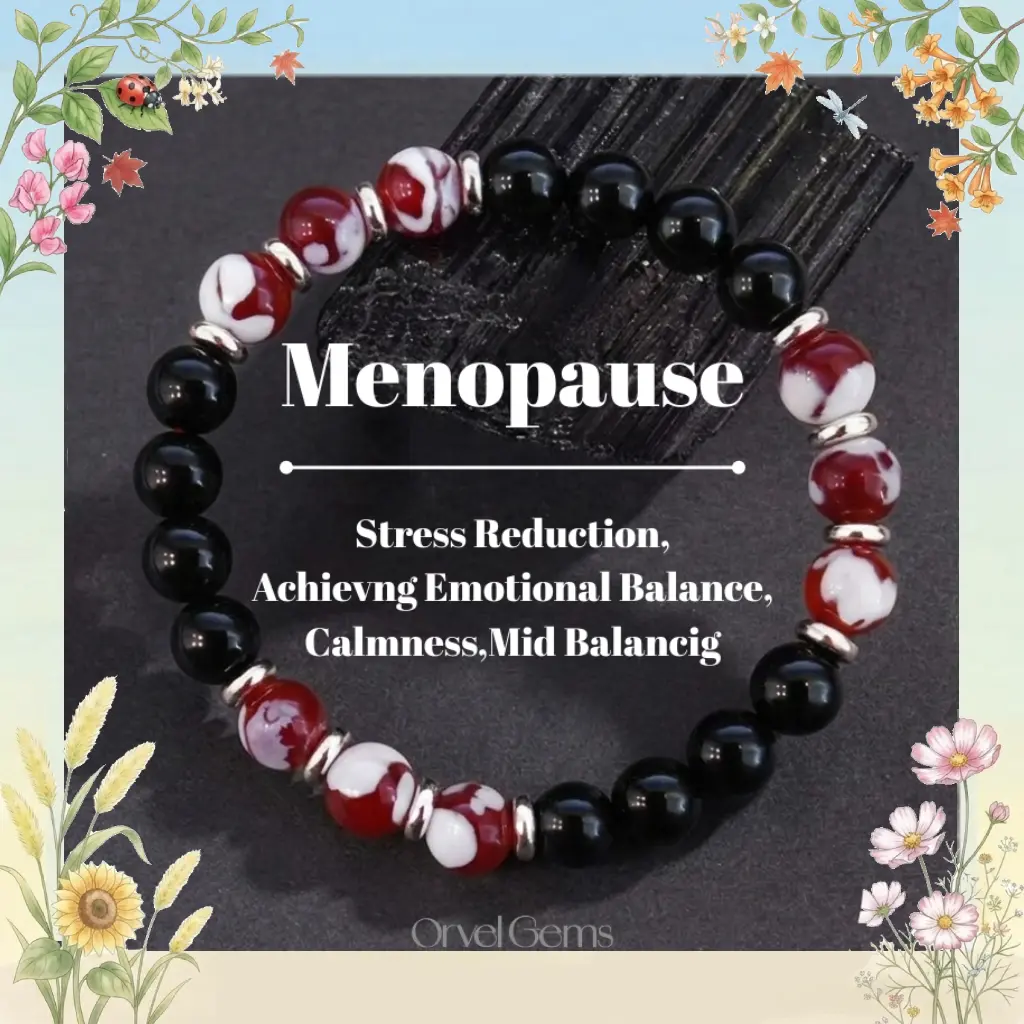 Menopause Support Bracelet – Black Obsidian & Sardonyx Beaded Bracelet | Emotional Balance, Stress Relief & Grounding Energy Jewelry for Women