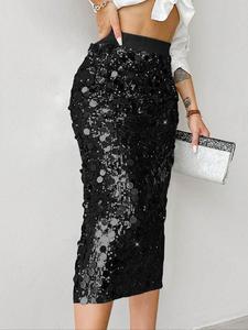 women's glitter   sequins midi skirt, elegant fashion skirt for party club dating, ladies summer clothes