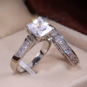 New 8*8mm Square Zirconia Prong-Set Ring Set - Luxe Stackable Pinky Rings For Women, Minimalist & Elegant Design