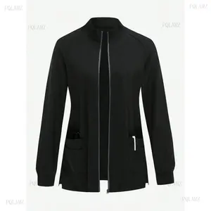 2026Solid Color Zipper Pocket Long Sleeve Uniform Jacket Long Sleeve Pocket Front Zip Up Fitted Jacket Set Scrub Set Nurse Dresses Scrub Tops Scrub Bottoms Lab Coats Scrub Outwear