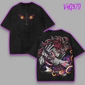Kokushibo Upper moon rank 1 moon breathing v9 Demon Slayer Kimetsu No Yaiba Anime Double Printed Acid Washed Menswear Soft Cotton graphic tee