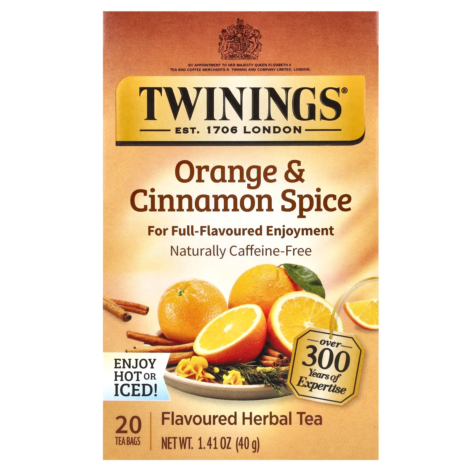 Twinings Flavored Herbal Tea, Orange & Cinnamon Spice, Caffeine Free, 20 Tea Bags, 1.41 oz (40 g)