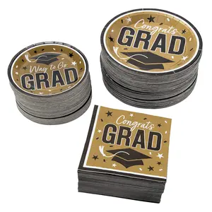 Bulk 300 Pc. Gold Congrats Grad Graduation Party Disposable Tableware Kit for 100 Guests