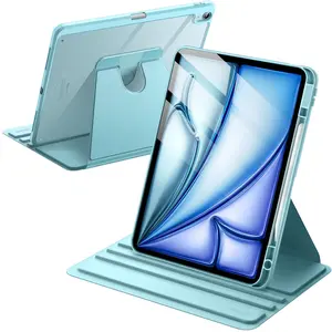 JETech Rotating Case for iPad Air 13-Inch M4/M3/M2 (2026/2025/2024) with Pencil Holder, 360 Degree Rotation Protective Stand Cover Clear Back, Auto Wake/Sleep