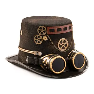 Steampunk Hat with Goggles | Western Costume Top Hat for Kids | For Cosplay, Halloween & Fantasy Party - Unisex Steampunk Fashion