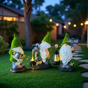 Outdoor Solar Garden Gnome with LED Lights Waterproof Lawn Patio Decor Flocking Resin Statue for Yard Garden Decorations at Night Handmade Resin Construction Solar Powered LED Light Eco Friendly Decor