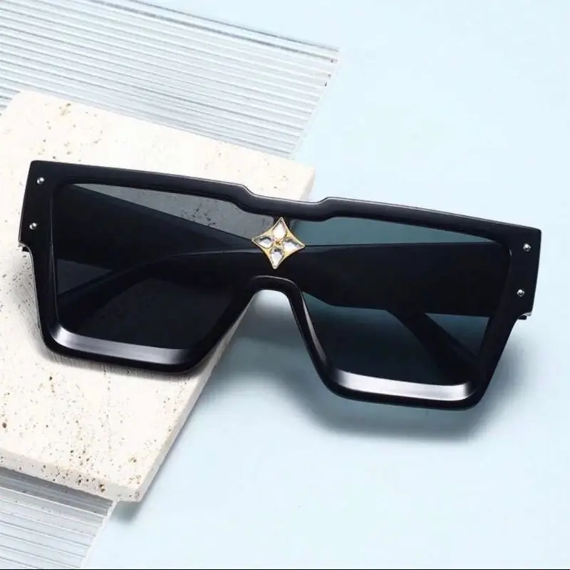 Trendy Square Sunglasses for Women Men Fashion Thick Flat Top Black Shades Diamond Eyewear Hip Pop reflective