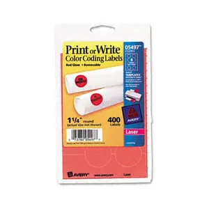 Avery 05497 Print or Write Removable Color-Coding Labels- 1-1/4in dia- Neon Red- 400/Pack
