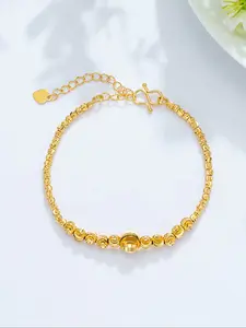 1pc Elegant Bling Golden Plated Handmade Beaded Charm Bracelet for Women, Exquisite Bracelet, Casual Wave Print Design, Perfect for Daily Wear