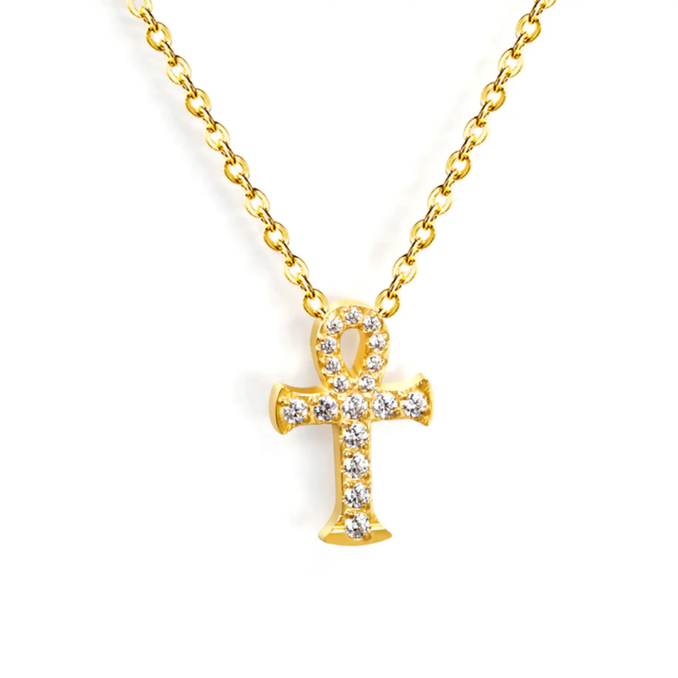 Gold Diamond Ankh Necklace - Statement Design with Elegant Gold Accents and Unique Ankh Shape