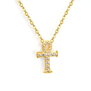 Gold Diamond Ankh Necklace - Statement Design with Elegant Gold Accents and Unique Ankh Shape