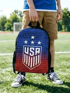 1PC USA Knapsack Football High School Students Backpack Snack Storage Backpack Office Work For Gifts Sturdy Shoulder RucksackBack to School Season Match Day Essentials