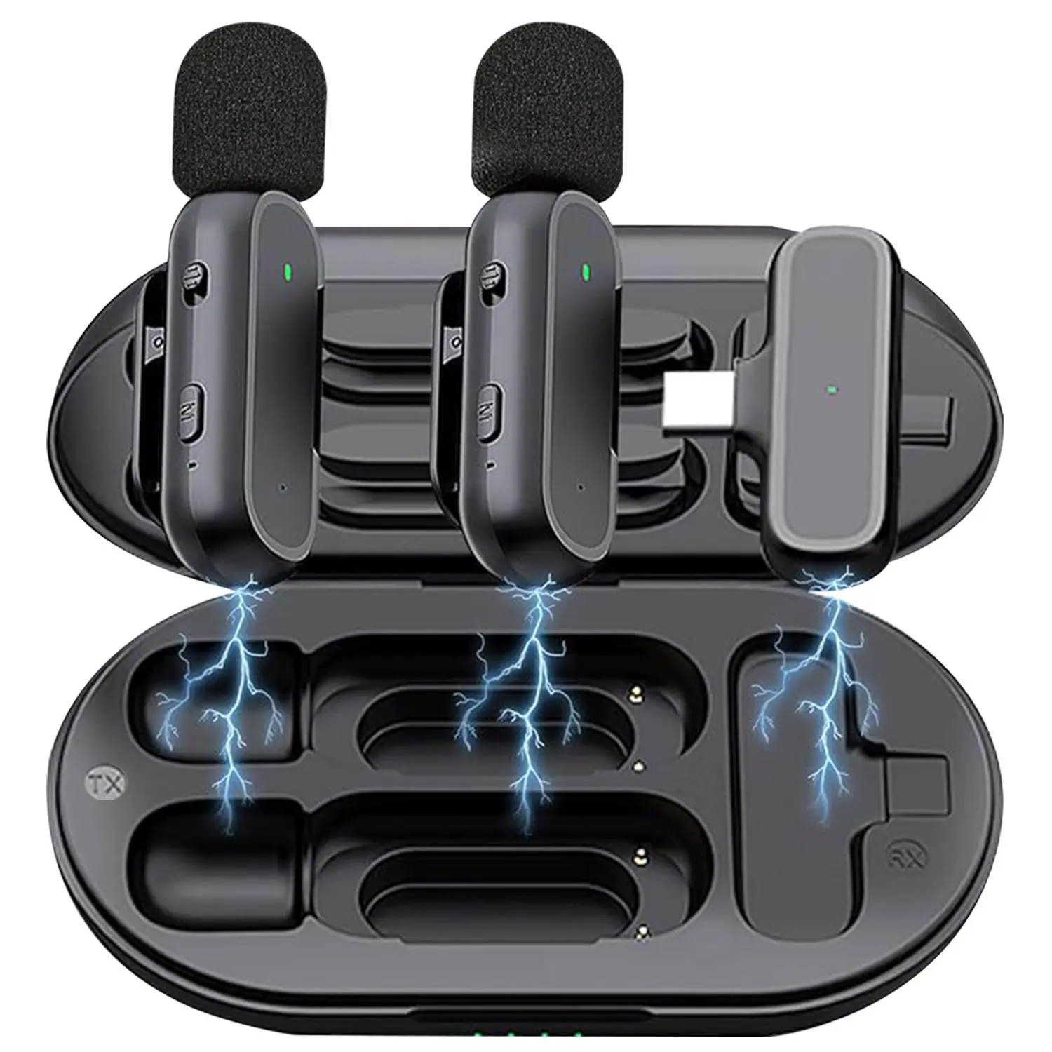 Wireless Lapel Audio Microphone with Charging Case, 1 Count Professional Podcast Lavalier Microphones, Durable & Chargeable Dual Microphone Wireless for iPhone Android Mobile Phone, Men Gifts, Gifts For Boyfriend
