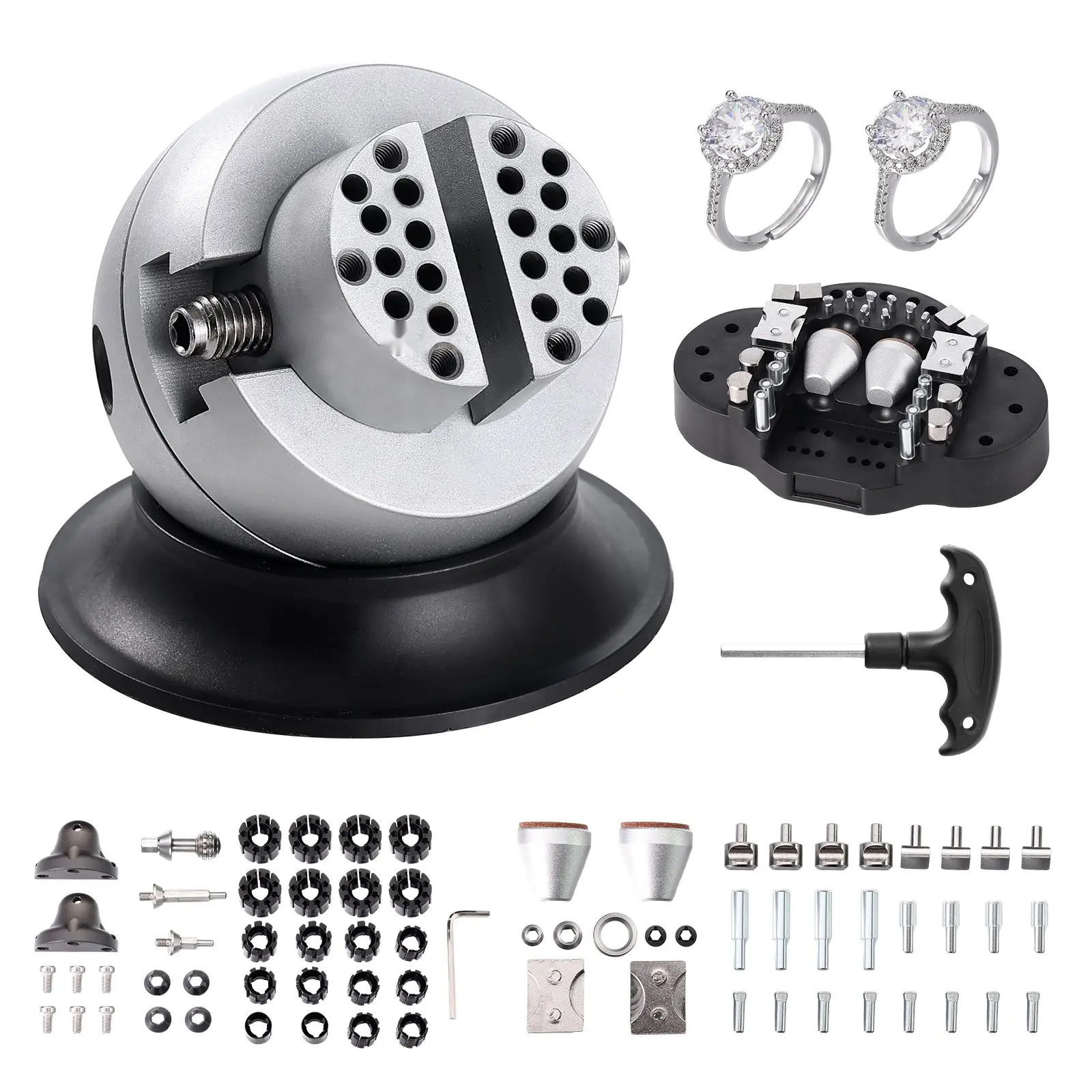 Ball Vise, 3-Inch Engraving Setting Tool, 360-Degree Rotating Engraving Block Vise with 70-Piece Attachment Kit for Jewelry Making, Gemstone Inlay, and Small-Scale Engraving Projects, Precision Bench Clamp