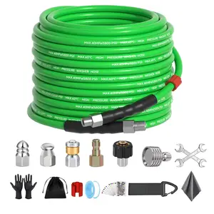 Zebra 5800PSI Pressure Drain Clean Hose 100FT/150FT/200FT Pressure Washer Sewer Jetter Kit ,1/4 Inch NPT Corner with Pressure Drainage Tips,Rotating Sewer Jetting Nozzle