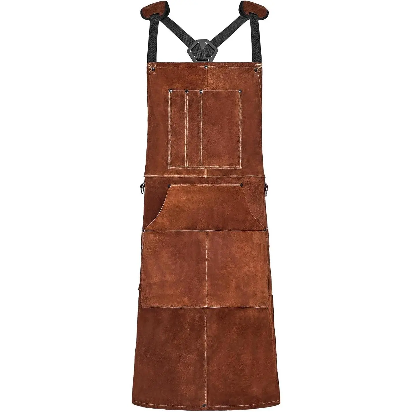 VEVOR Leather Welding Work Apron, Heavy Duty Cowhide Flame Resistant Welding Apron, Heat-Resistant Blacksmith Welder Aprons with 6 Tool Pockets for Woodworking, Gardening, BBQ