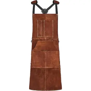 VEVOR Leather Welding Work Apron, Heavy Duty Cowhide Flame Resistant Welding Apron, Heat-Resistant Blacksmith Welder Aprons with 6 Tool Pockets for Woodworking, Gardening, BBQ