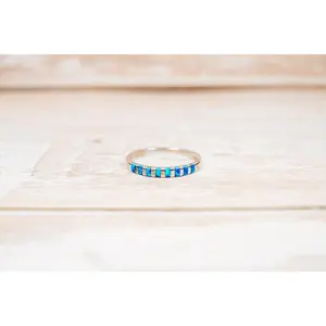 Native Zuni Lab Opal Inlay Sterling Silver Band Size 7