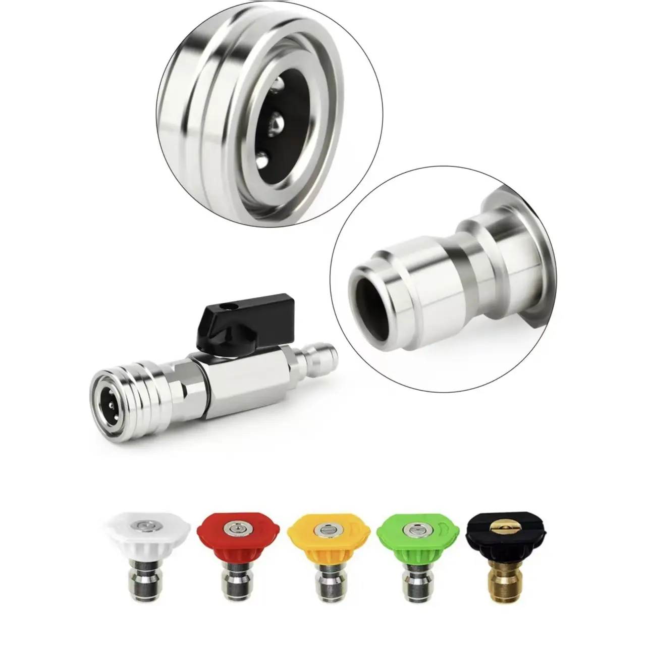 1/4" NPT 304 High Pressure Ball Valve Kit for Power Washer Hose, 1/4" Male Quick Connect Fittings, 2900 PSI Heavy Duty