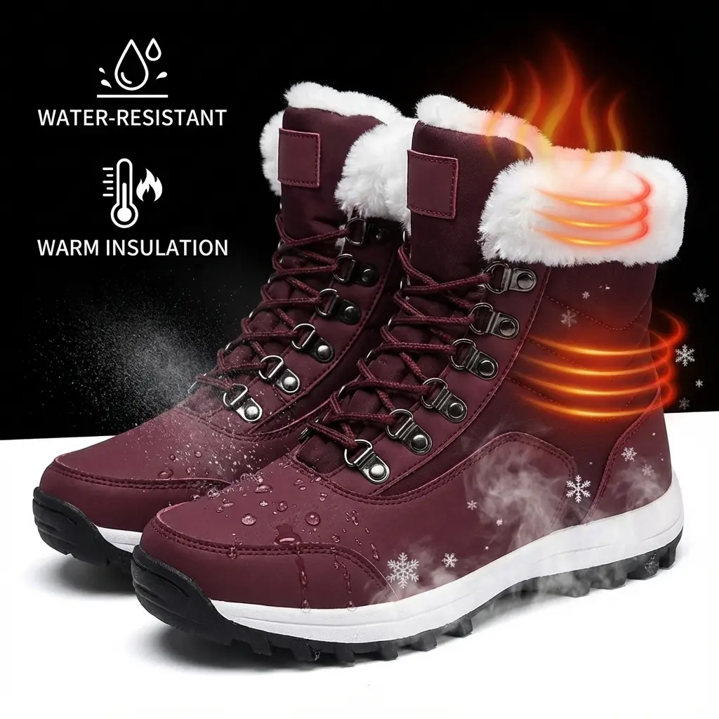 Winter Women's Snow Boots Shoes Furry Boots Botas Para Mujer Water-Resistant Warm Insulation Comfortable Winter Footwear Girl Footwear Bridal Weight Bedroom Weight lace-up snow boot baggy  shoes Furboots