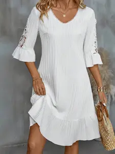 Women's Patchwork Lace Hem Ruffle Hem Dress