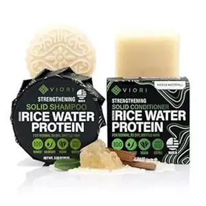 Viori Hidden Waterfall Shampoo and Conditioner Bar Set Made with Rice Water - Handcrafted Sulfate Free Shampoo and Conditioner