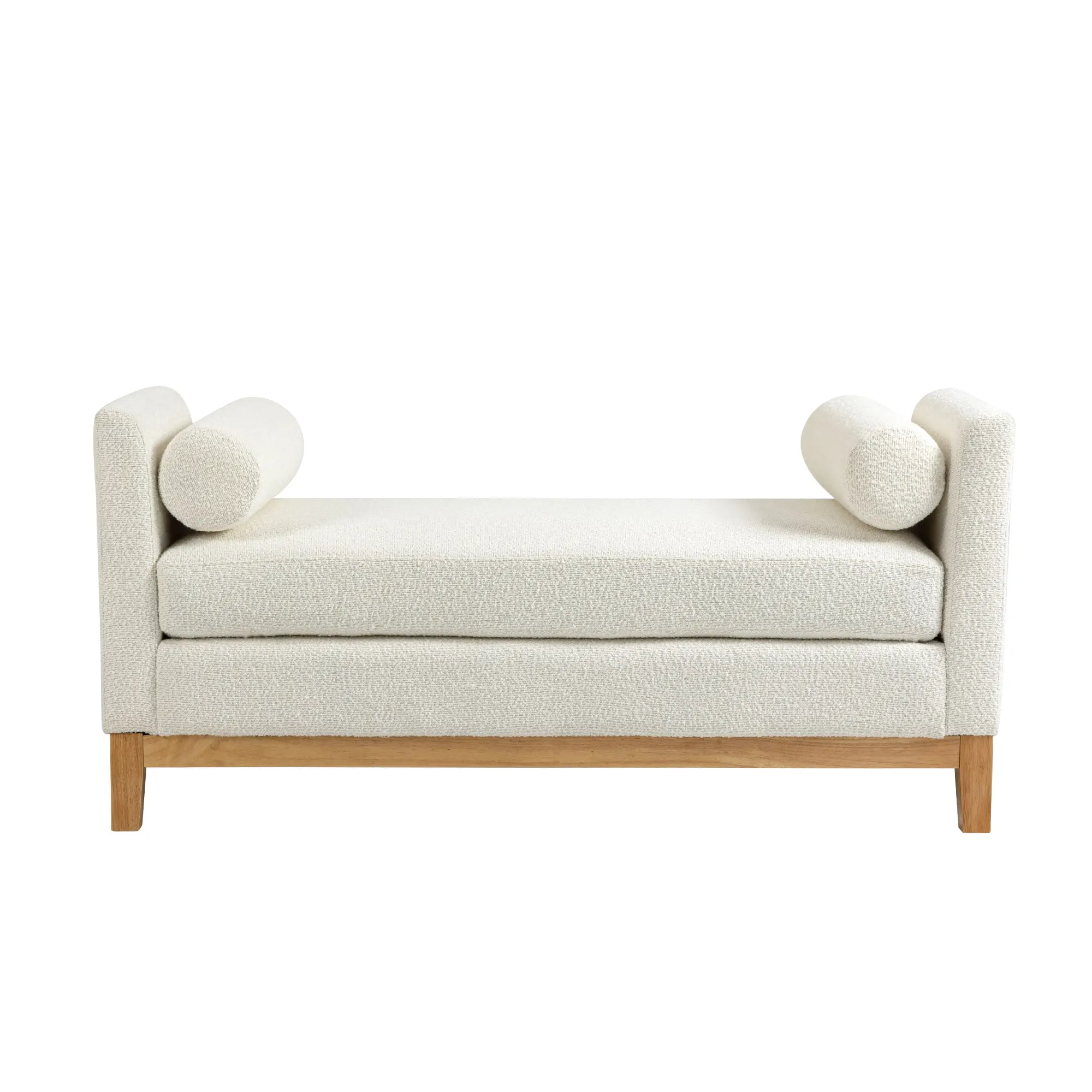 54.3 Inch Wide Elegant Upholstered Bench Ottoman with Wood Legs and Two Bolster Pillows for End of Bed, Bedroom, Living Room, Entryway, Ivory Color, Versatile Home Furniture for Seating and Decor, Home Furniture and Household Product Search