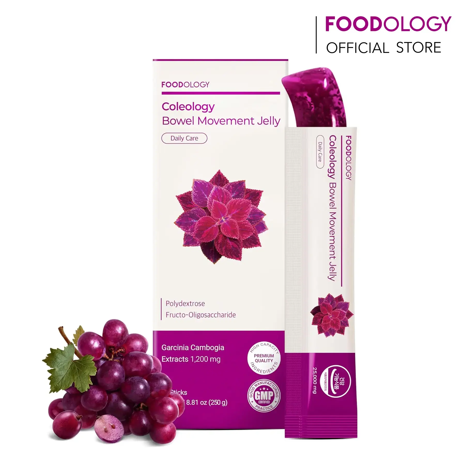 [FOODOLOGY] Coleology Bowel Movement Jelly | Gut Comfort Relieves Bloating and Supports more Comfortable Grape-Flavored Jelly Sticks,Fiber Supplement , Garcinia Cambogia, Collagen, Chia Seeds-1 Pack of 10